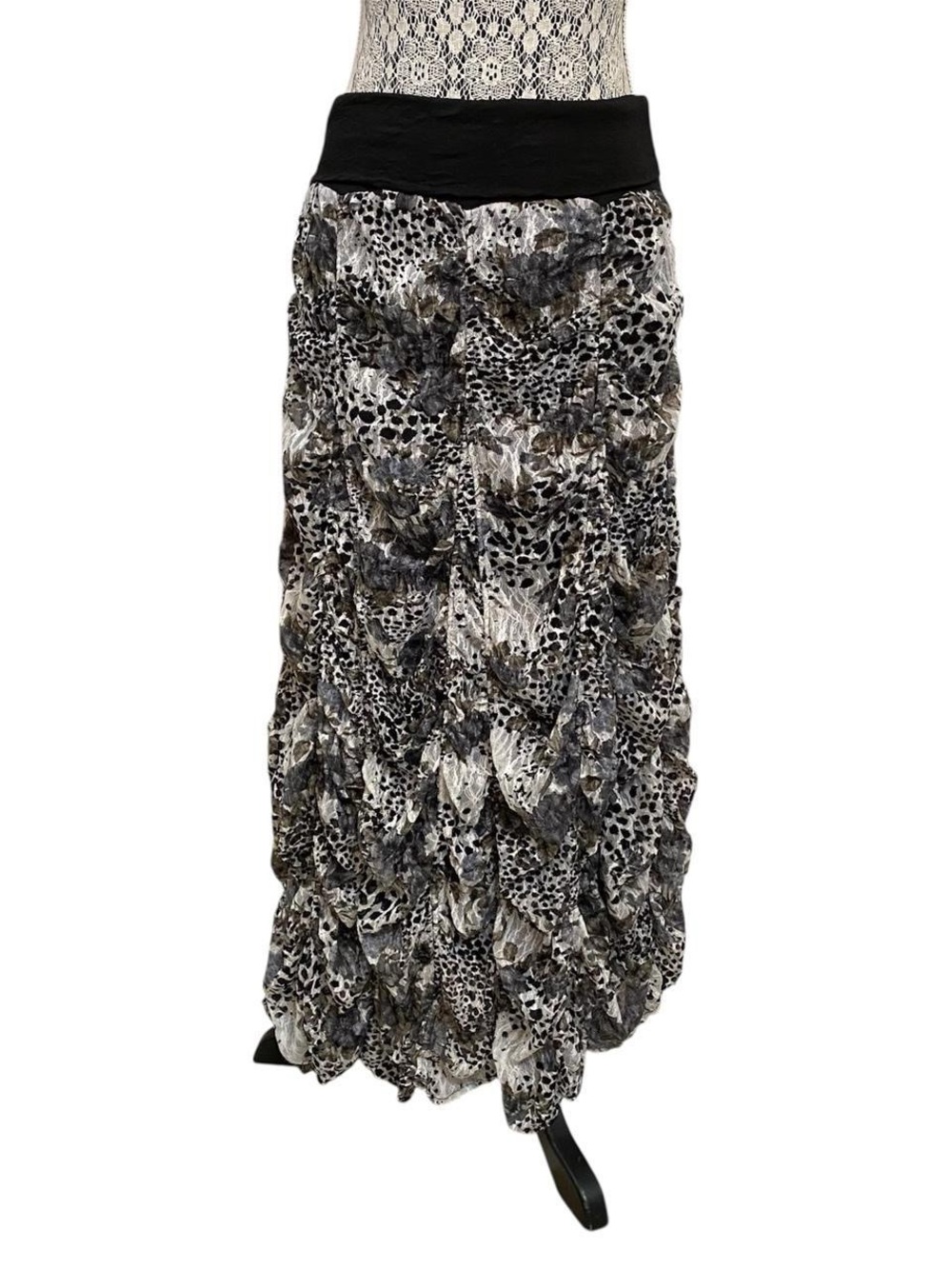 Surrealist Foldover Animal Print Bubble Maxi Skirt